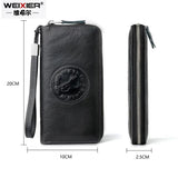 WEIXIER RFID Blocking Leather Wallet Men's Vintage Long Business Purse