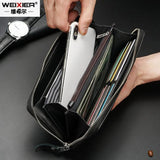 WEIXIER RFID Blocking Leather Wallet Men's Vintage Long Business Purse