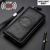 WEIXIER RFID Blocking Leather Wallet Men's Vintage Long Business Purse