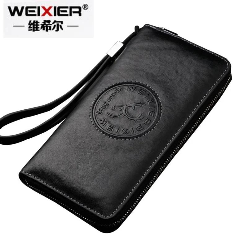 WEIXIER RFID Blocking Leather Wallet Men's Vintage Long Business Purse