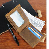 Vintage 100% Leather Wallet Men Bifold Functional
