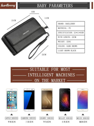 PU Leather Men's Clutch Wallets Zipper Business Solid Male Purses