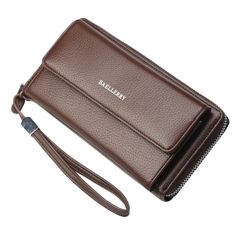 PU Leather Men's Clutch Wallets Zipper Business Solid Male Purses