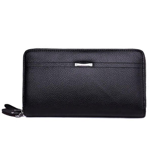 Brown Leather Men's Clutch Business Purse Double Zipper Wallet