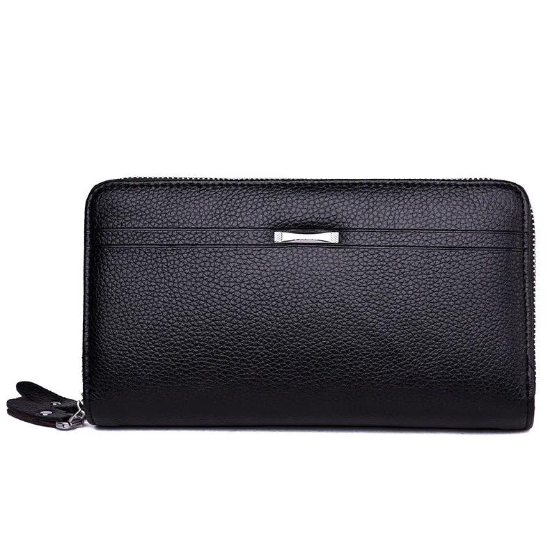 Brown Leather Men's Clutch Business Purse Double Zipper Wallet