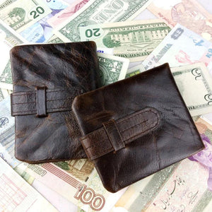 Men's Retro Crazy Wallet Folding Buckle High Oil Wax Leather Wallet