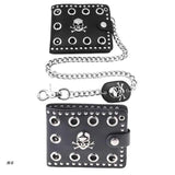 D0UD Leather Skull Clutch Wallet Chain Men