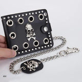 D0UD Leather Skull Clutch Wallet Chain Men