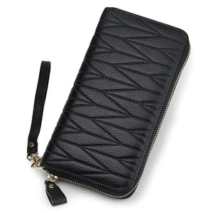 RFID Women's Handbag Long Organ Wallet Solid Large Capacity Leather Zipper Bag