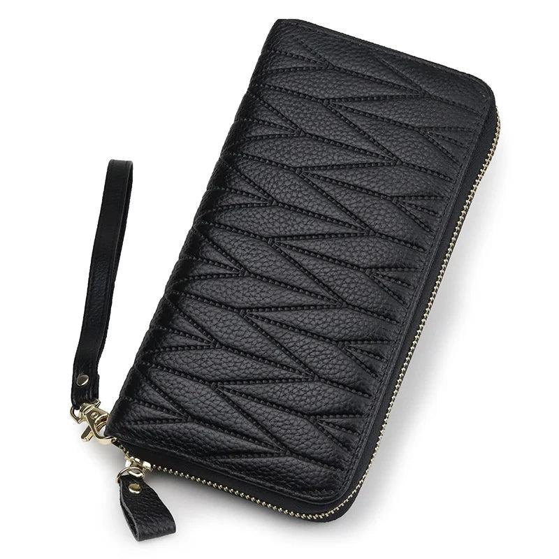 RFID Women's Handbag Long Organ Wallet Solid Large Capacity Leather Zipper Bag