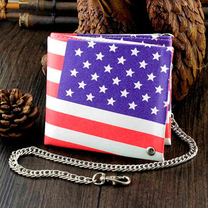U.S. Flag Slim Wallet Purse w/ Safe Chain for Boys