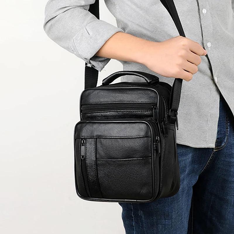 Men's Leather Mini Crossbody Bag Small Messenger Handbag
