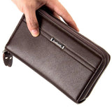 Men's Leather Double Zipper Long Wallet Clutch Handy Bags