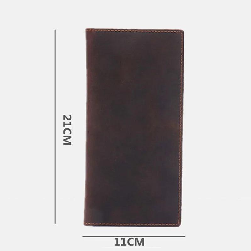 Men's Long Leather Wallet Retro Crazy Horse Leather Multi-card Wallet