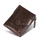 Double Zip Short Cowhide Leather Wallet Anti-Magnetic Change Bags