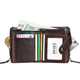 Double Zip Short Cowhide Leather Wallet Anti-Magnetic Change Bags