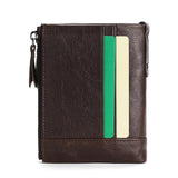 Double Zip Short Cowhide Leather Wallet Anti-Magnetic Change Bags