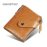 Double Zip Short Cowhide Leather Wallet Anti-Magnetic Change Bags