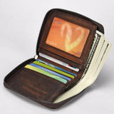 Men's Short Wallet Genuine Leather Money Clip Retro Vertical Zipper Casual