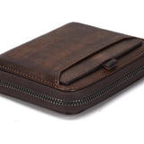 Men's Short Wallet Genuine Leather Money Clip Retro Vertical Zipper Casual