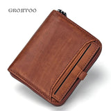 Men's Short Wallet Genuine Leather Money Clip Retro Vertical Zipper Casual