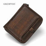 Men's Short Wallet Genuine Leather Money Clip Retro Vertical Zipper Casual