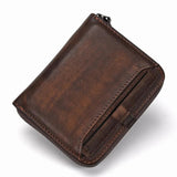 Men's Short Wallet Genuine Leather Money Clip Retro Vertical Zipper Casual