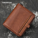 Men's Short Wallet Genuine Leather Money Clip Retro Vertical Zipper Casual