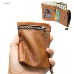 Men's Cowhide Leather Clutch Wallet Retro Style Large Capacity Soft Leather