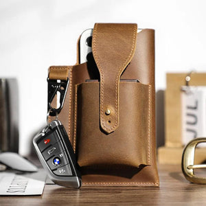 Vintage Leather Waist Bag for Men Small Phone Belt Pouch