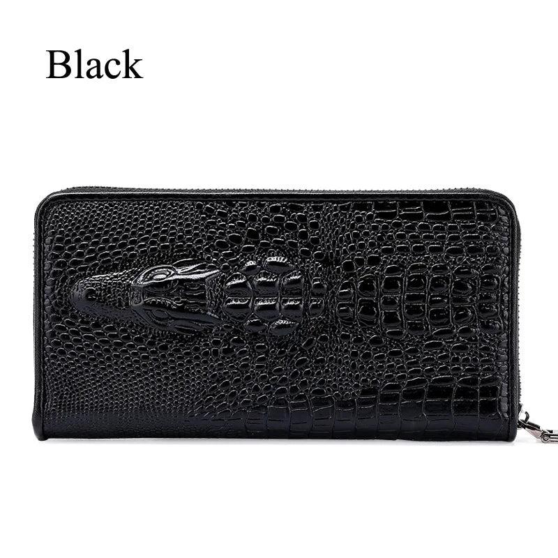 Gothic Crocodile Clutch Bag Men's Leather Wallet Business Zipper Long