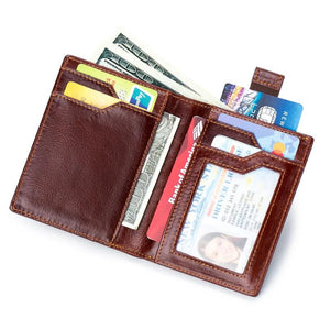 Vintage RFID Short Wallet For Men Cow Leather Purse Elastic Card Slots