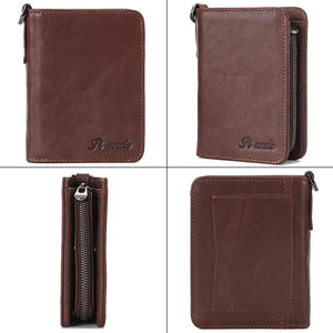 Cowhide Leather Mens Thin Wallet Short Coins Purse Small Vintage Wallet