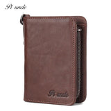 Cowhide Leather Mens Thin Wallet Short Coins Purse Small Vintage Wallet