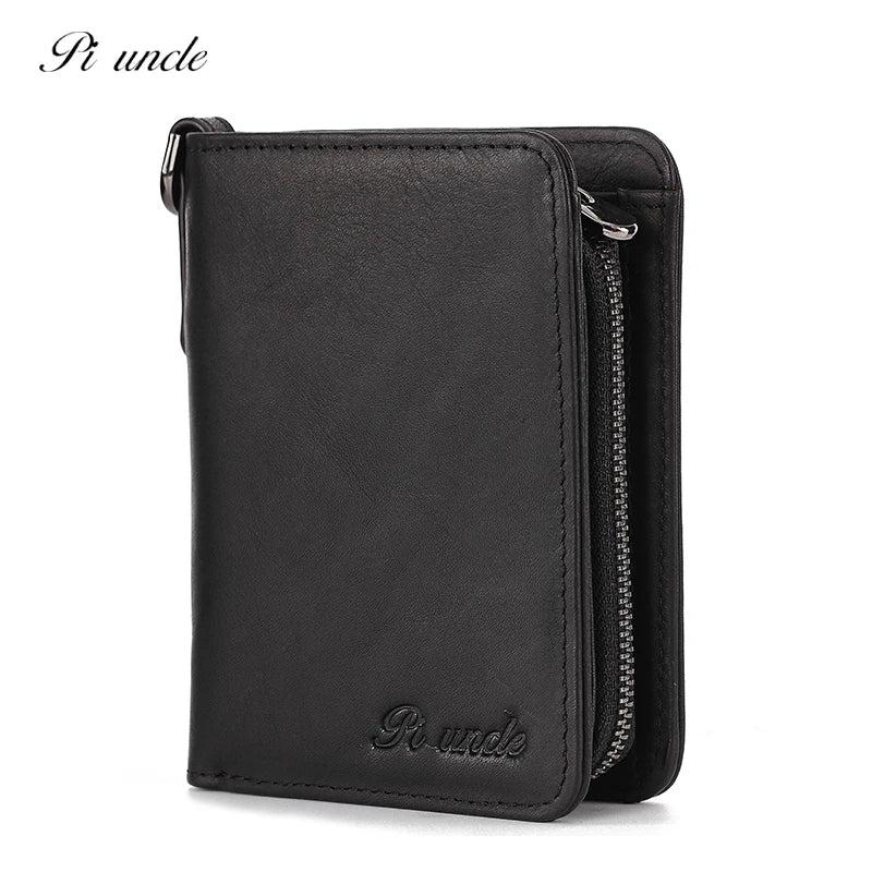 Cowhide Leather Mens Thin Wallet Short Coins Purse Small Vintage Wallet