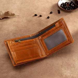 RFID Leather Wallet for Men Vintage Cowhide Short Billfold