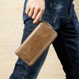 Men Leather Wallets Long Clutch Multifunctional Business Handy Bags
