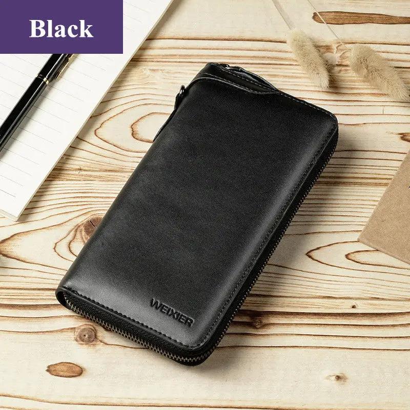 Men Leather Wallets Long Clutch Multifunctional Business Handy Bags