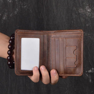 Vintage Leather Wallets Men Wallet Real Cow Leather Short Wallet Men Purse Male