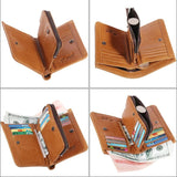 Cowhide Leather Men Short Wallets Trifold Wallet Zipper Coins Pocket
