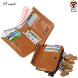 Cowhide Leather Men Short Wallets Trifold Wallet Zipper Coins Pocket
