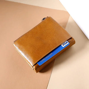 Vintage Oil Wax Leather Men Wallets Slim Clutch Short Double