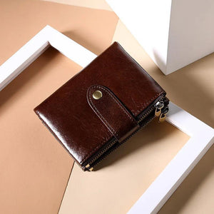 Vintage Oil Wax Leather Men Wallets Slim Clutch Short Double