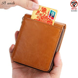 Men Oil Wax Cowhide Leather Zipper Wallet With Coin Purse Clutch