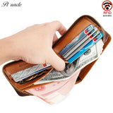 Men Oil Wax Cowhide Leather Zipper Wallet With Coin Purse Clutch