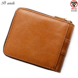 Men Oil Wax Cowhide Leather Zipper Wallet With Coin Purse Clutch