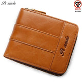 Men Oil Wax Cowhide Leather Zipper Wallet With Coin Purse Clutch