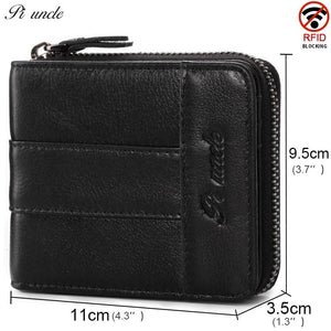 Men Oil Wax Cowhide Leather Zipper Wallet With Coin Purse Clutch