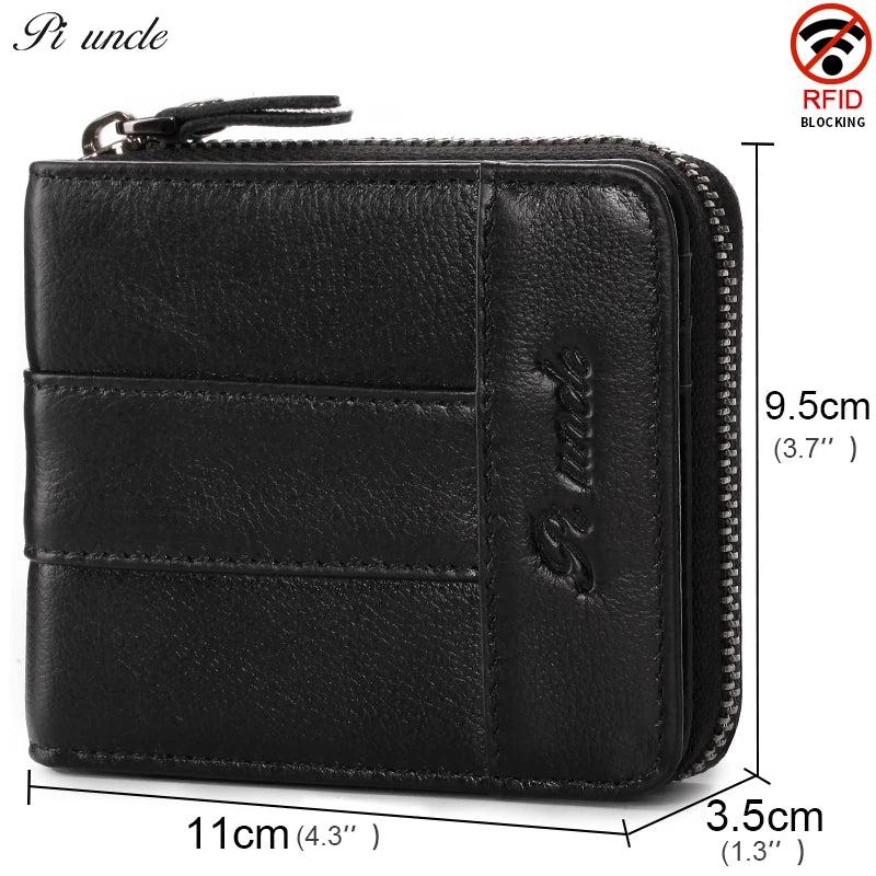 Men Oil Wax Cowhide Leather Zipper Wallet With Coin Purse Clutch