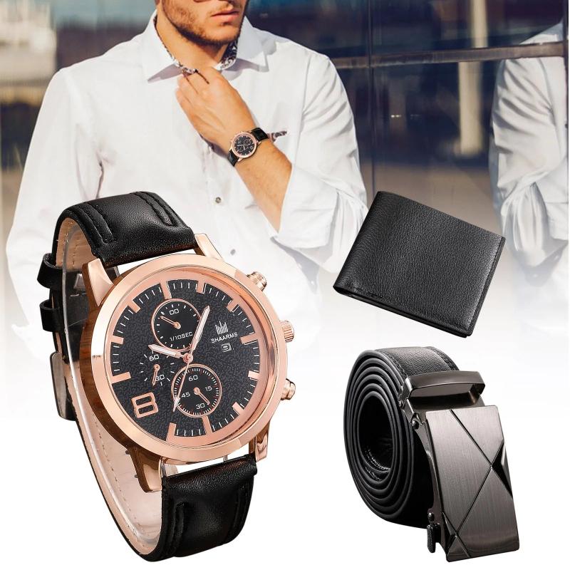 Men's Watch+Wallet+Belt Set for Father Birthday Gift